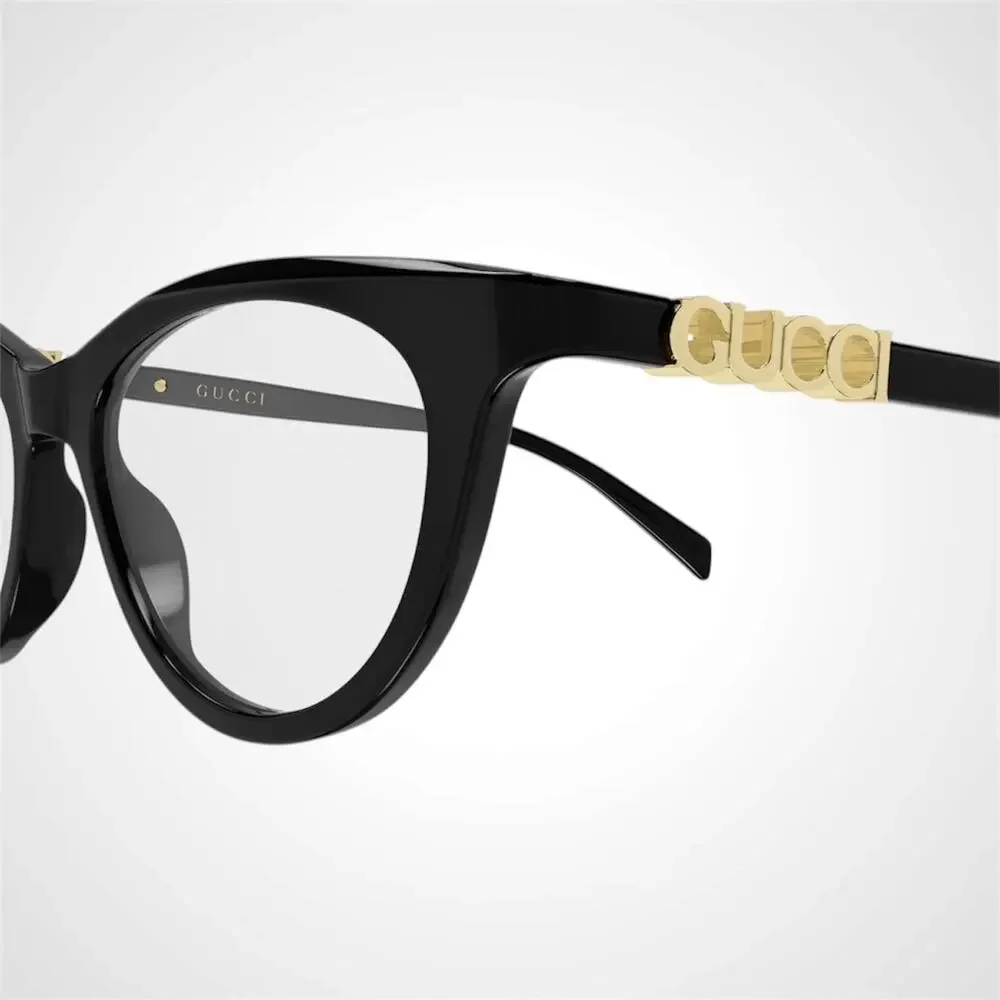 New GUCCI Eyeglasses Black 50mm Acetate Cat Eye Gold Cut Out Metal Logo Rx-able